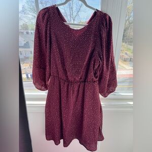 GAP Burgundy Long Sleeve Dress with Dots